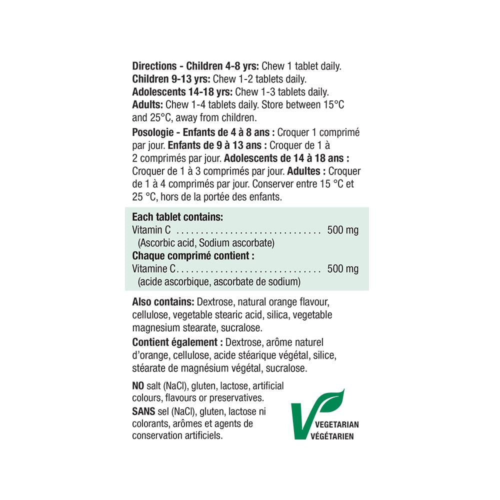 Jamieson Chewable Vitamin C, Tangy Orange, 500 mg, 100 tablets + 20 FREE BONUS ingredients 健美生