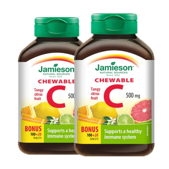 2 x Jamieson Vitamin C, 500 mg, Citrus 100 tablets + 20 FREE BONUS Bundle