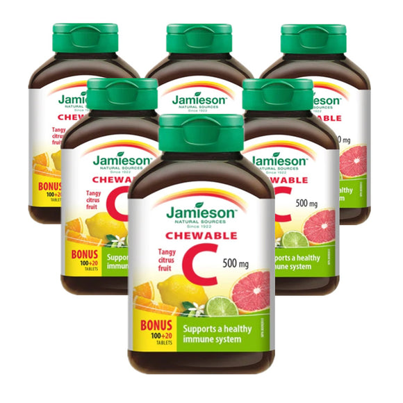 6 x Jamieson Vitamin C, 500 mg, Citrus 100 tablets + 20 FREE BONUS Bundle