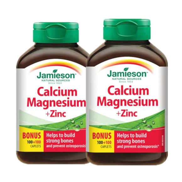 2 x Jamieson Calcium Magnesium with Zinc, 100 caplets + 100 FREE BONUS Bundle