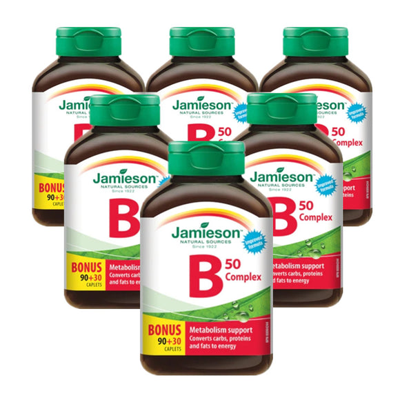 6 x Jamieson Vitamin B Complex, 50 mg, 90+30 Caplets Bundle