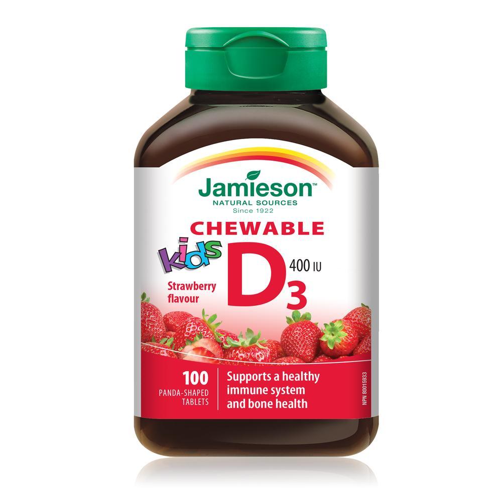Jamieson Kid's Vitamin D 400 IU, Panda-shaped Strawberry flavour 100 tablets