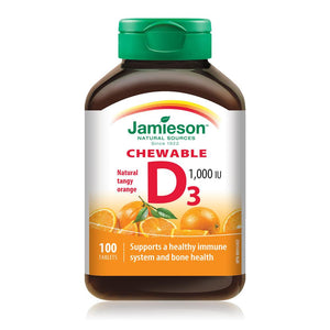 Jamieson Chewable Vitamin D, 1000IU, Tangy Orange flavour, 100 tablets