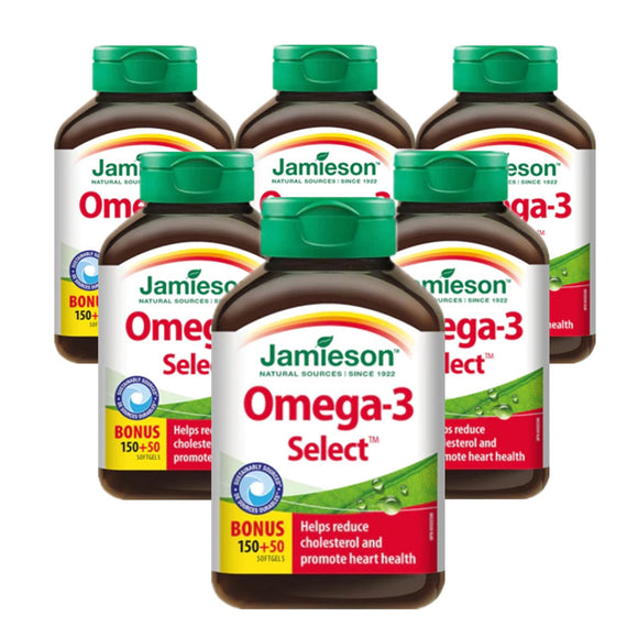 6 x Jamieson Omega-3 Select, 1,000 mg, 200 Softgels Bonus Bundle