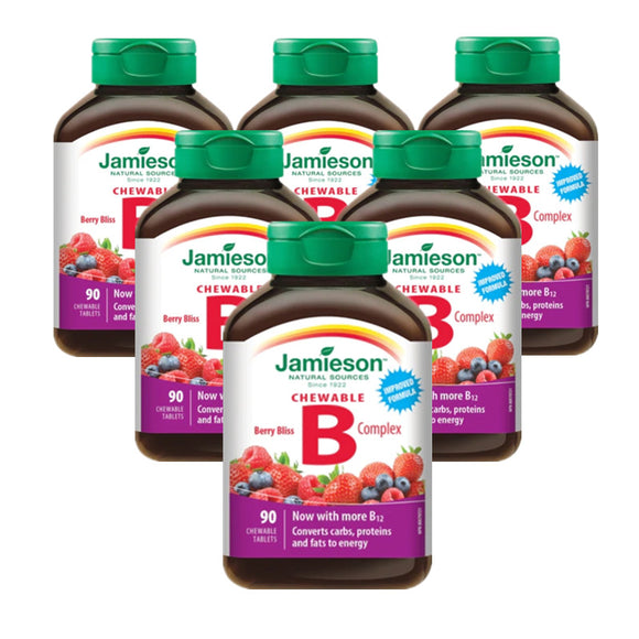 【優惠組合】6瓶 x Jamieson 咀嚼式綜合維生素B補充劑-漿果口味 90顆咀嚼片