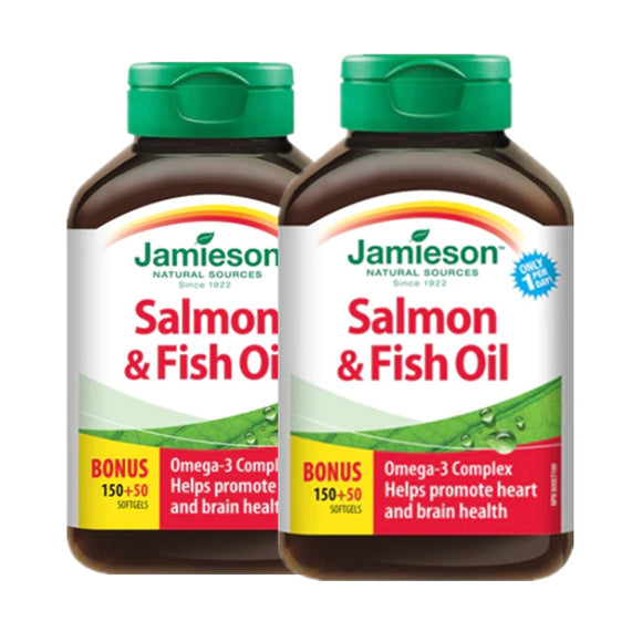 2 x Jamieson Salmon and Fish Oils Omega-3 Complex, 150+50 BONUS softgels Bundle