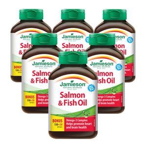 6 x Jamieson Salmon and Fish Oils Omega-3 Complex, 150+50 BONUS softgels Bundle