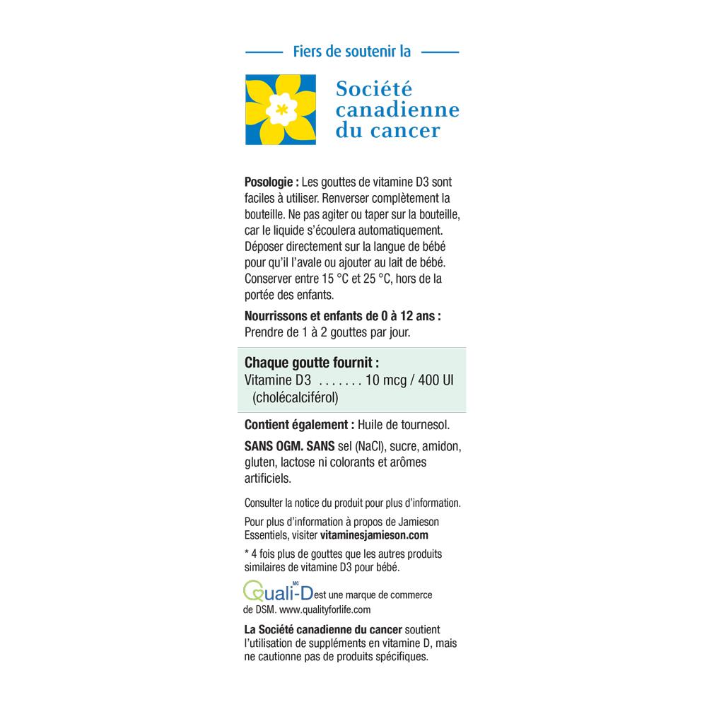 Jamieson Baby-D, 400IU, 360 Drops  健美生 ingredients francais