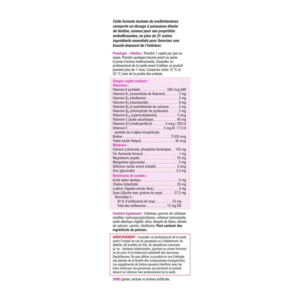 Jamieson Advanced Hair, Skin, Nails 45 caplets ingredients francais