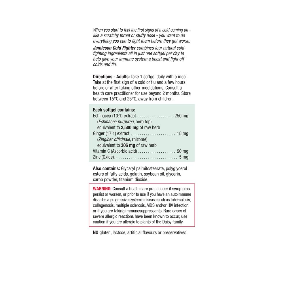 健美生 Jamieson Cold Fighter, 30 Softgels ingredients
