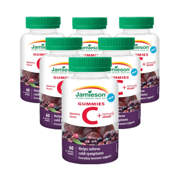 6 x Jamieson Vitamin C + Immune Shield Elderberry, 60 gummies Bundle