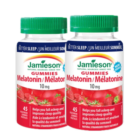 【优惠组合】2瓶 x Jamieson 褪黑激素软糖 10 毫克，天然草莓味，45 粒软糖