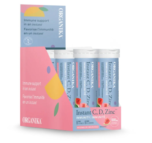 优格康 Organika Instant C, D, Zinc Immunity Effervescent - Watermelon, 10 tabs x 8 tubes 