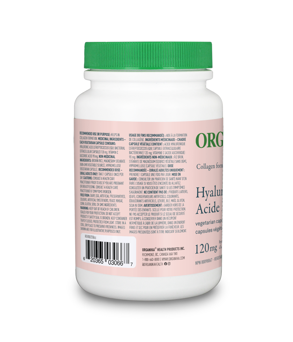 优格康 Organika Hyaluronic Acid + Vitamin C 120mg, 90 vcaps Canadian label