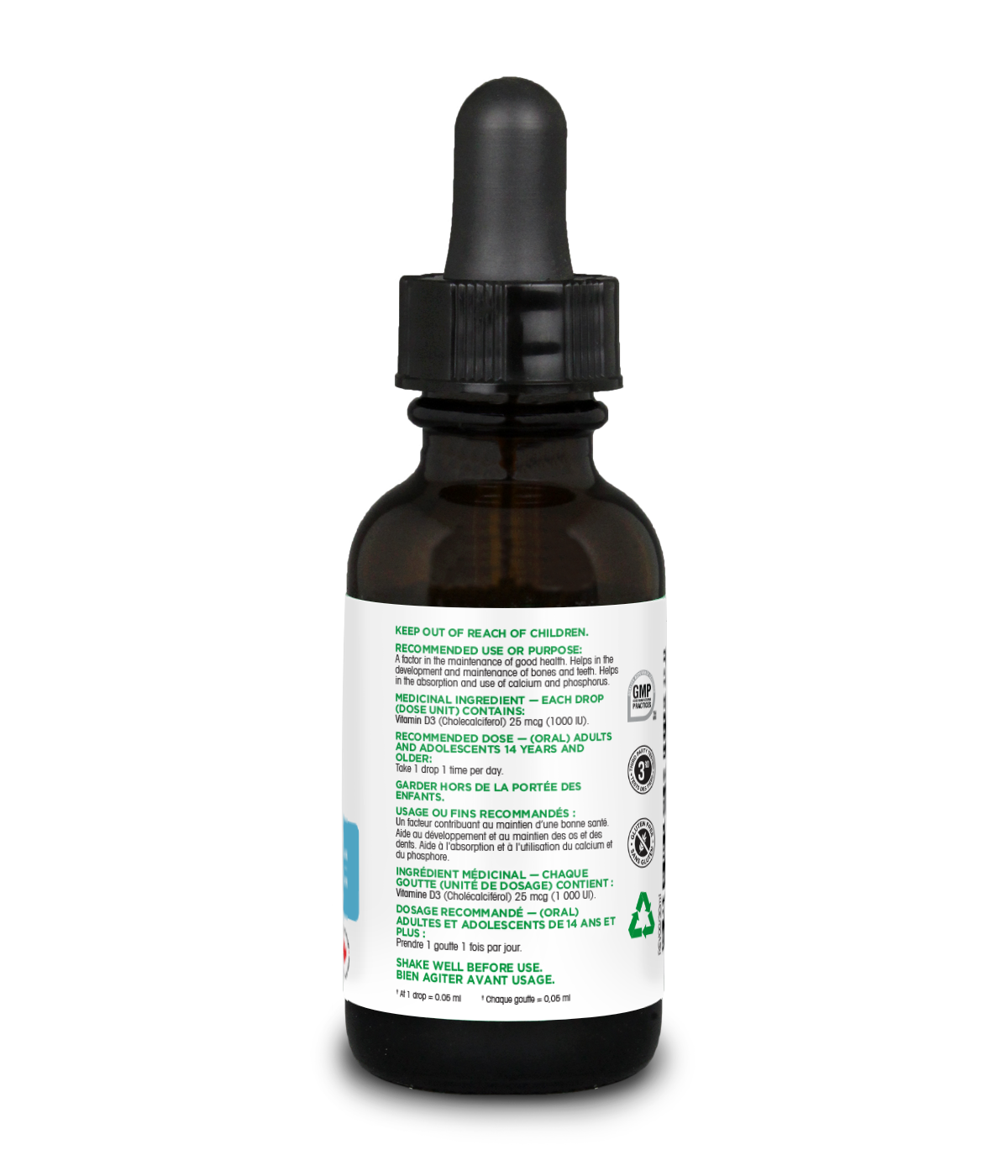 Organika Vitamin D3 Liquid 1000IU 30ml Canadian label information