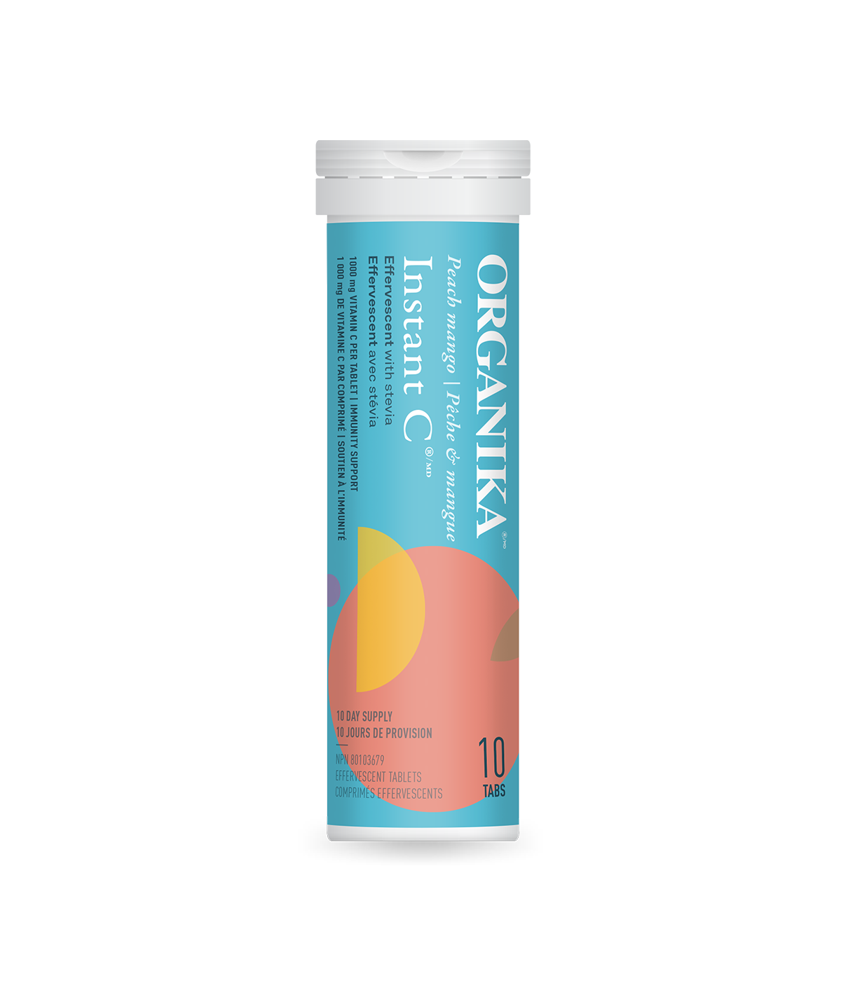 优格康 Organika Instant C Effervescent Peach Mango 1000mg, 10 tablets per tube