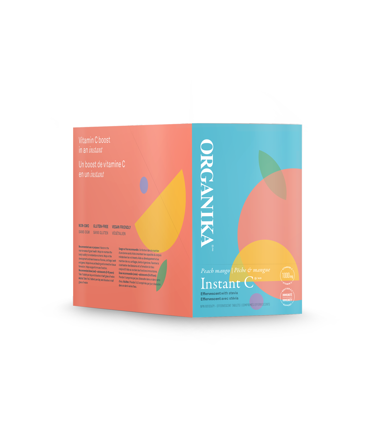 优格康 Organika Instant C Effervescent Peach Mango 1000mg, 10 tabs x 8  carton