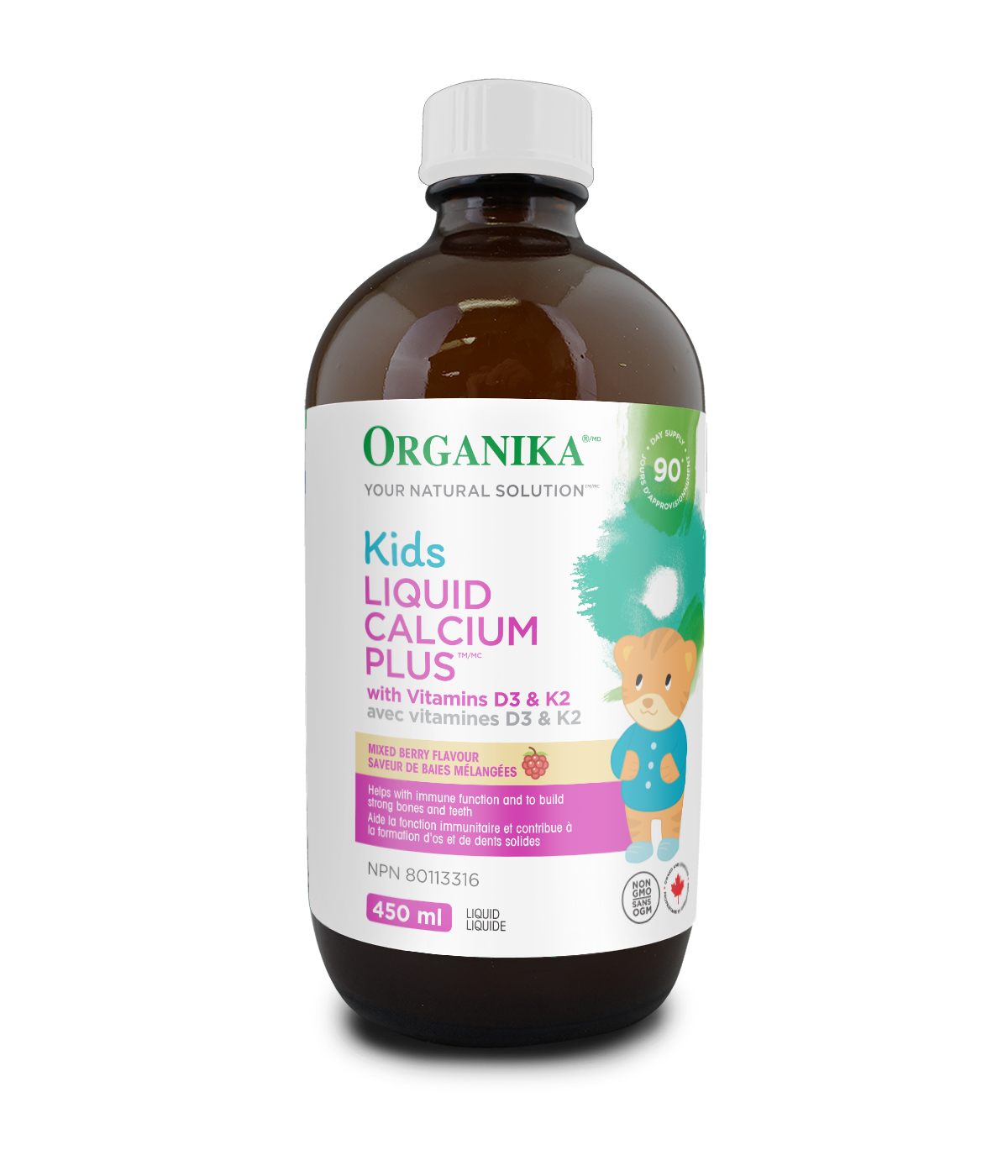 优格康 Organika Kids Liquid Calcium Plus with Vitamins D3 & K2 Mixed Berry, 450 ml 
