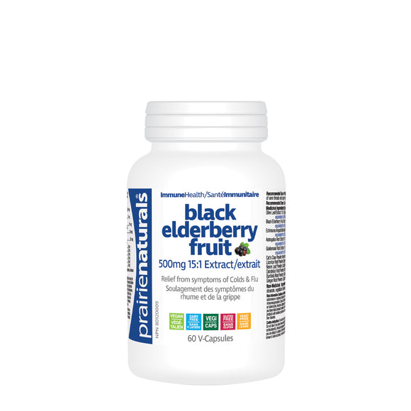 【clearance】Prairie Naturals Black Elder Berry Fruit 500mg 15:1 Extract, 60 V-Capsules  EXP:11/2023
