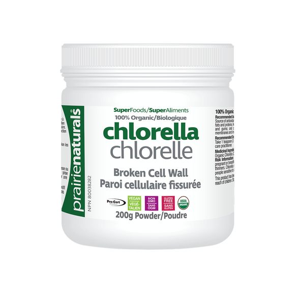 Prairie Naturals Organic Fair-Trade Broken Cell Wall Chlorella Powder 200g