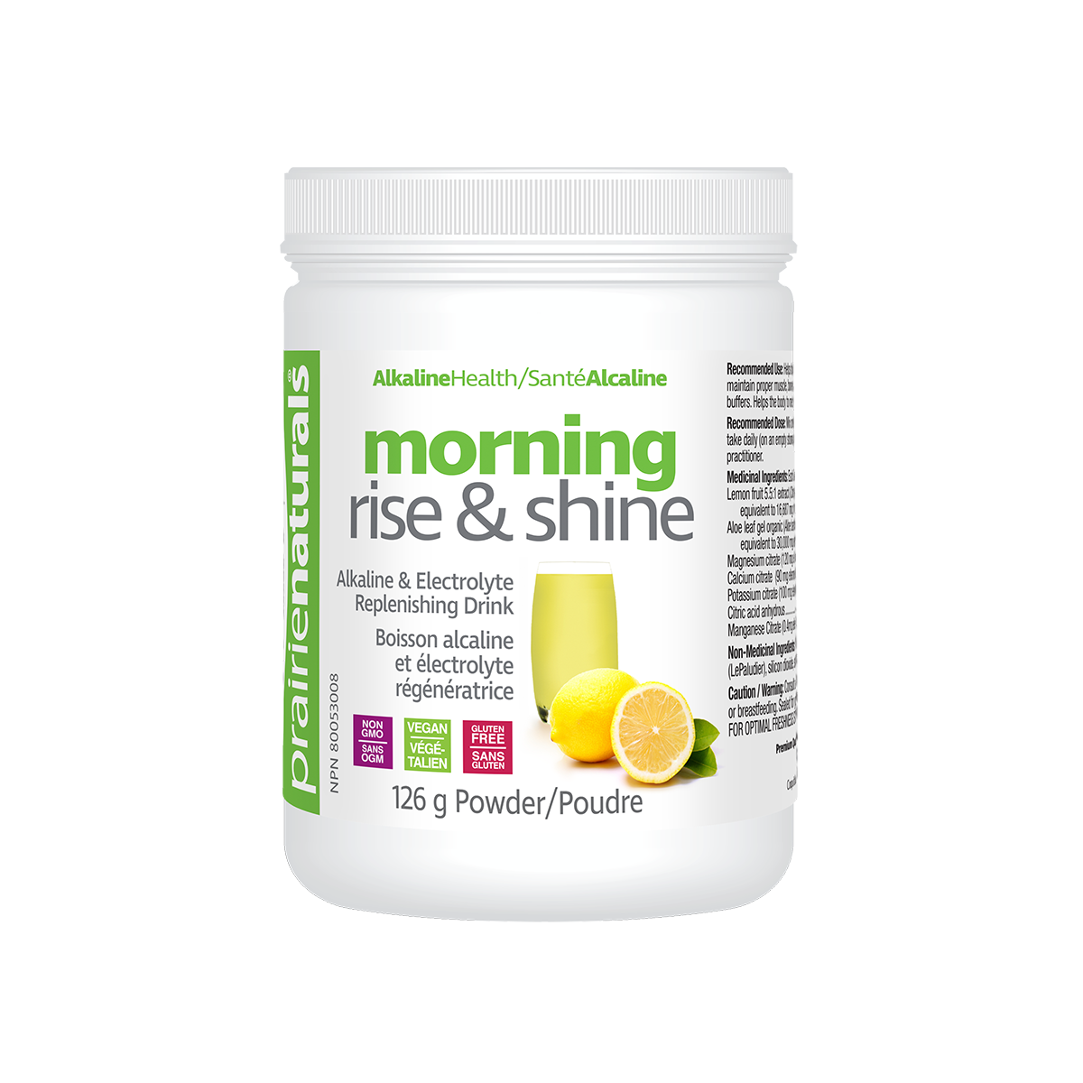 Prairie Naturals Morning Rise & Shine pH Balancing Lemon Aloe Mineral Drink 126g 
