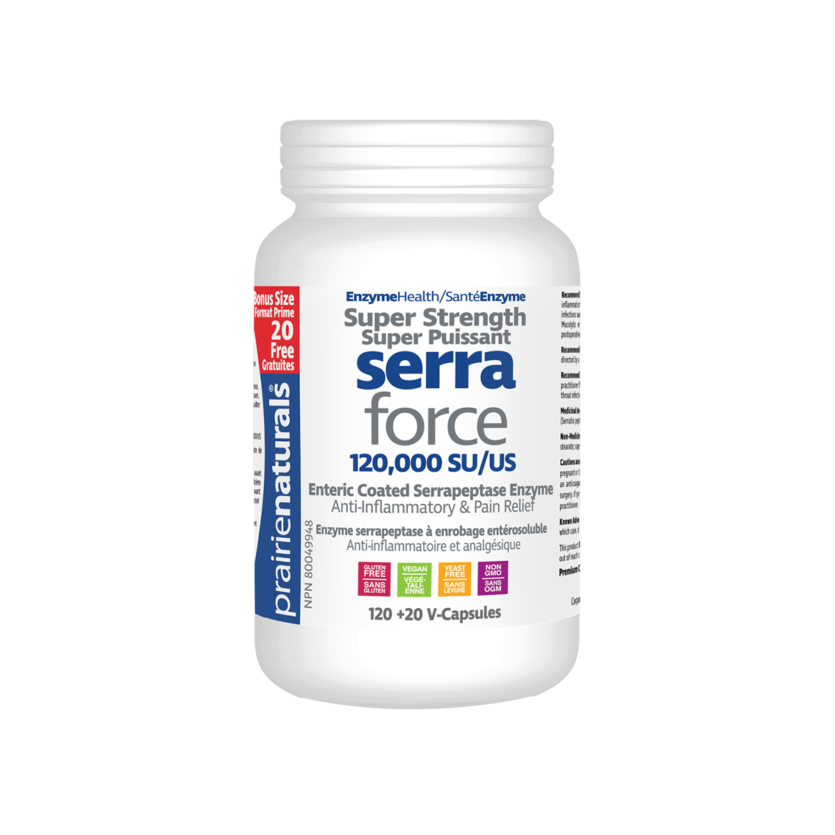 Prairie Naturals Serra-Force Super Strength 120+20 Free vegetarian capsules