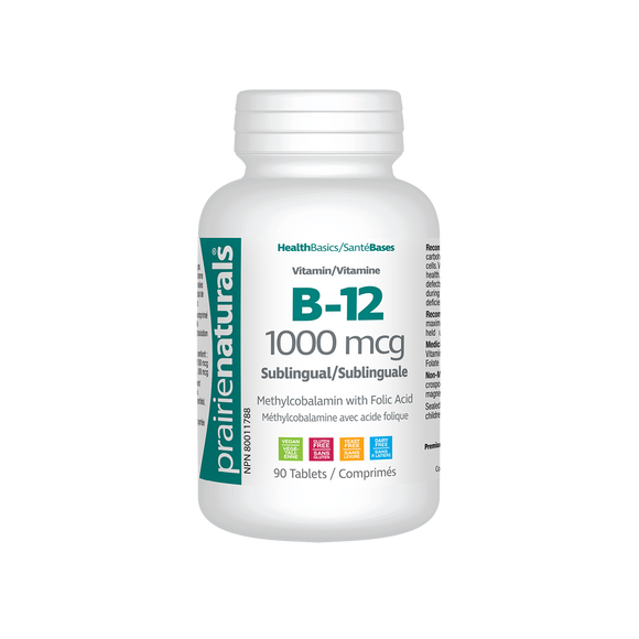 Prairie Naturals Sublingual B12 Vitamin – 1000mcg 90 tablets