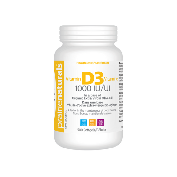 Prairie Naturals Vitamin D3 1000IU 500 softgels