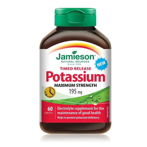 Jamieson Potassium 195 mg Time Release Maximum Strength, 60 capltes