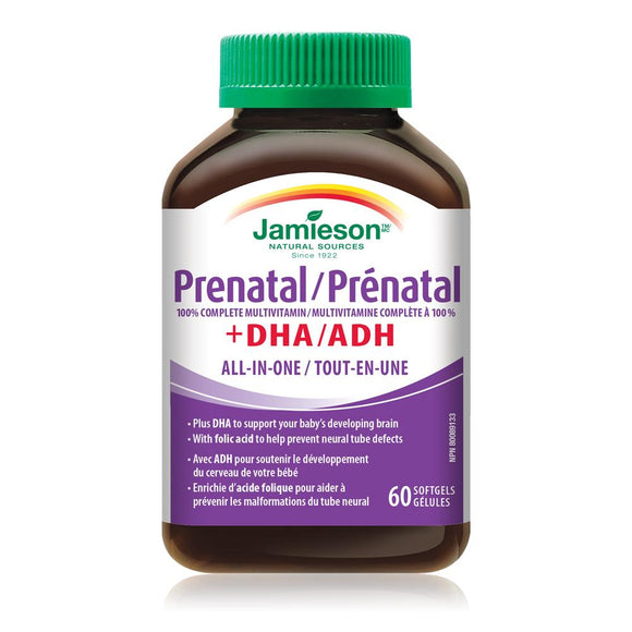 Jamieson 100% Complete Prenatal Multivitamin + DHA, 60 softgels
