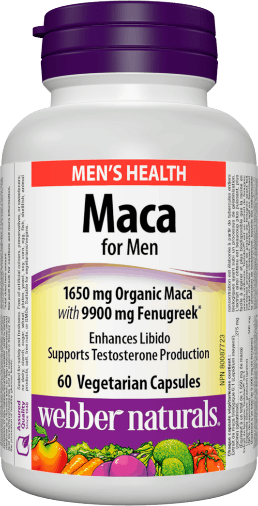 Webber Naturals Maca for Men 1650 mg Organic Maca with 9900 mg Fenugreek