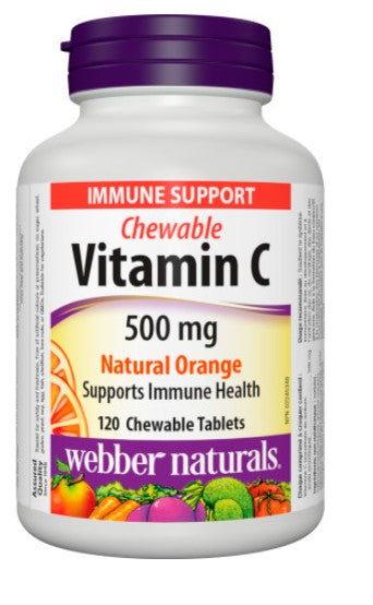 Webber Naturals Chewable Vitamin C 500mg Natural Orange, 120 Chewable Tablets