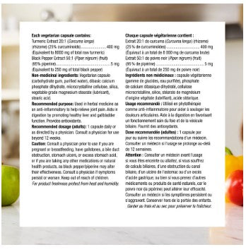 Webber Naturals 高吸收姜黃素+黑胡椒 （原料藥草8000 毫克），60 粒素食膠囊