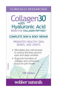 Webber Naturals Collagen30 美容生物活性胶原蛋白肽（含透明质酸），180 片
