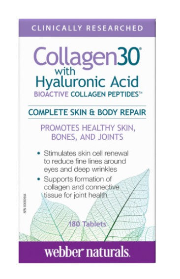 Webber Naturals Collagen30® with Hyaluronic Acid Bioactive Collagen Peptides, 180 tables