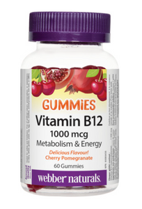 Webber Naturals Vitamin B12 1000 mcg, Cherry Pomegranate., 60 gummies