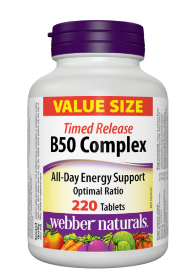 Webber Naturals B50 Complex Time Release 220 tablets (Value Size) Canada label