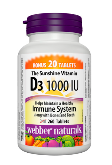 【clearance】Webber Naturals D3 1000 IU, 260 tablets, Bonus size  EXP：10/2027