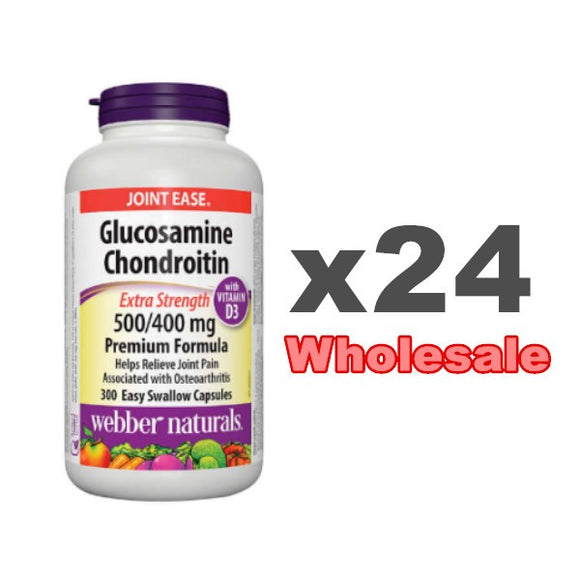 24 x Webber Naturals Glucosamine Chondroitin 500/400mg, with Vitamin D3, 300 caps Bundle