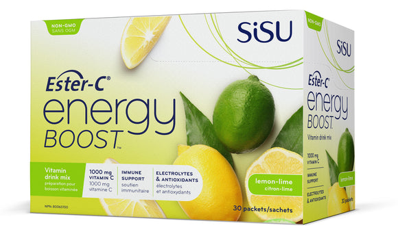 Sisu Ester-C Energy Boost, Lemon-Lime Flavour, 30 packets