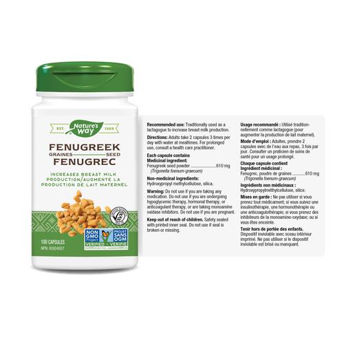Nature's Way Fenugreek Seed, 100 caps Canadian label