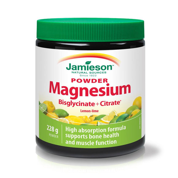 Jamieson Magnesium Bisgylcinate Plus Citrate Powder Lemon Lime 228g