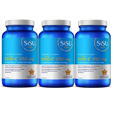 (Promotion Item) 3x SISU Kids Ester-C® 250 mg, Natural Orange Flavour, 120 chewable star-shaped tablets