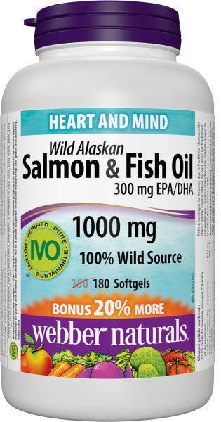  【加量裝】 Webber Naturals Omega-3 野生三文魚;混合魚油，1000毫克, 180粒