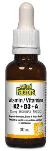 Natural Factors Vitamin K2+D3+A 50 mcg · 1000 IU · 500 IU, 30ml