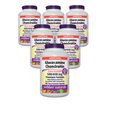  (Promotion Item) 6x Webber Naturals Glucosamine Chondroitin 500/400mg, with Vitamin D3, 300 caps
