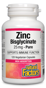 Natural Factors Zinc Bisglycinate 25 mg, 120 Vegetarian Capsules